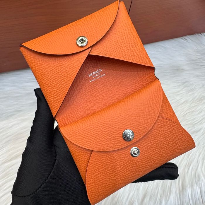 HERMES カルヴィ デュオ 二層カードケース エプソム オレンジ シルバー金具 サイズ: