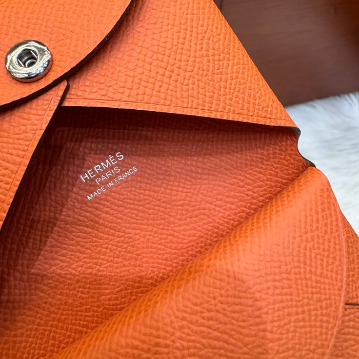 HERMES カルヴィ デュオ 二層カードケース エプソム オレンジ シルバー金具 サイズ: