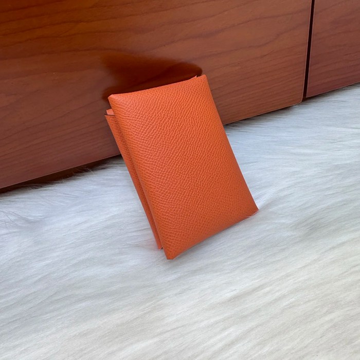 HERMES カルヴィ デュオ 二層カードケース エプソム オレンジ シルバー金具 サイズ: