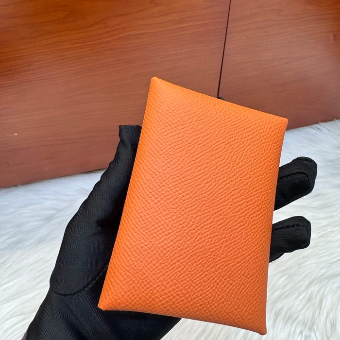 HERMES カルヴィ デュオ 二層カードケース エプソム オレンジ シルバー金具 サイズ: