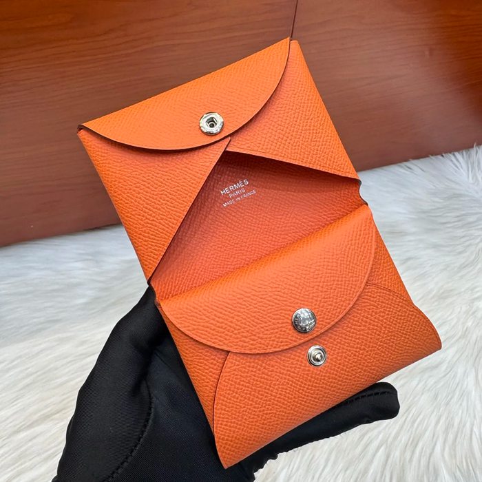 HERMES カルヴィ デュオ 二層カードケース エプソム オレンジ シルバー金具 サイズ:
