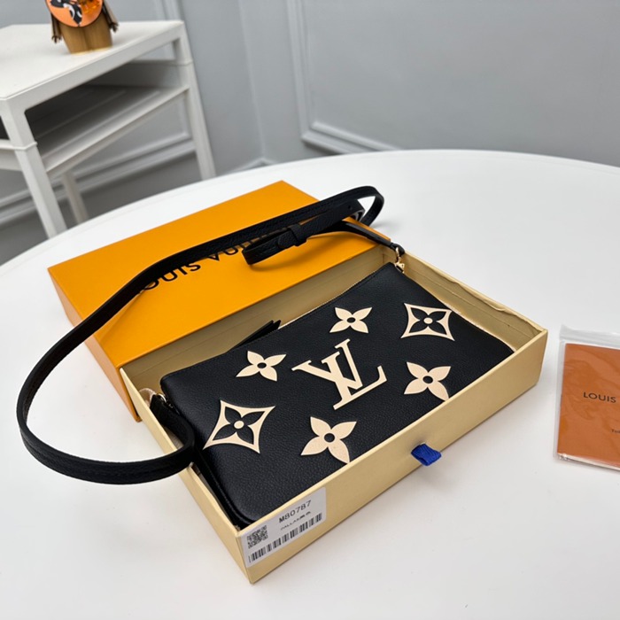 LOUIS VUITTON M80787 ダブルジップポシェット モノグラムアンプラント ブラック サイズ:20x12.5cm