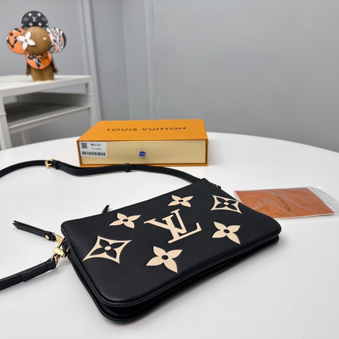 LOUIS VUITTON M80787 ダブルジップポシェット モノグラムアンプラント ブラック サイズ:20x12.5cm
