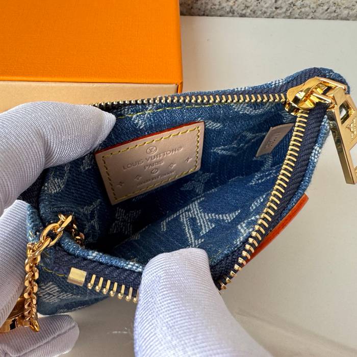LOUIS VUITTON M82961 キーケース モノグラムジャカードデニム ブルー サイズ:12x7x1.5cm