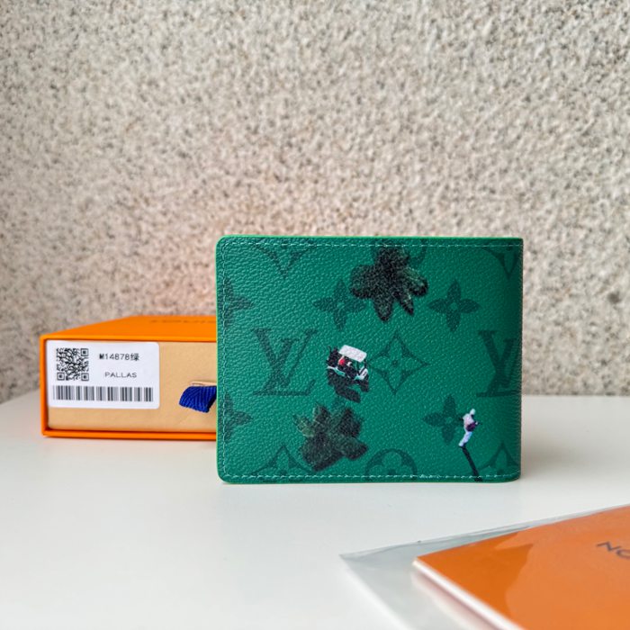 LOUIS VUITTON M14878 スレンダー短財布 カラードモノグラム スポーツシーン グリーン サイズ:11x8.5cm