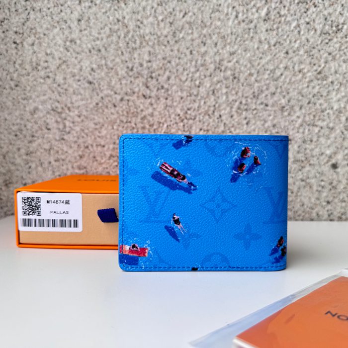 LOUIS VUITTON M14874 スレンダー短財布 カラードモノグラム スポーツシーン ブルー サイズ:11x8.5cm