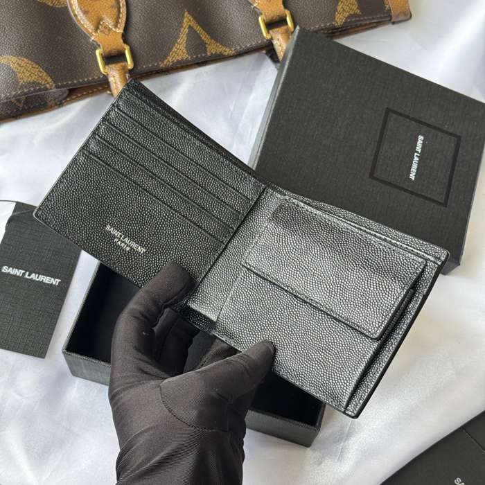 SAINT LAURENT 463249 メンズ対折り財布 ゼロポケット付き モノグラム サイズ:11x9.5x2.5cm