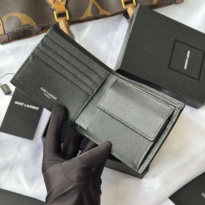 SAINT LAURENT 463249 メンズ対折り財布 ゼロポケット付き モノグラム サイズ:11x9.5x2.5cm