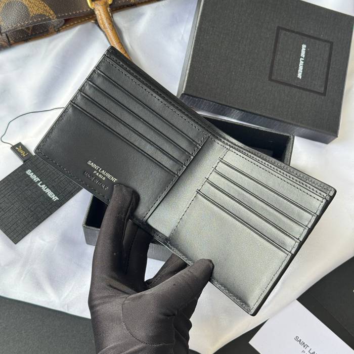 SAINT LAURENT 607727 メンズ対折り財布 ワニ紋 サイズ:11x9.5x2.5cm