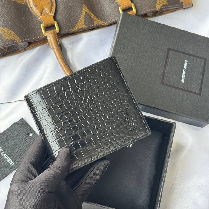 SAINT LAURENT 607727 メンズ対折り財布 ワニ紋 サイズ:11x9.5x2.5cm