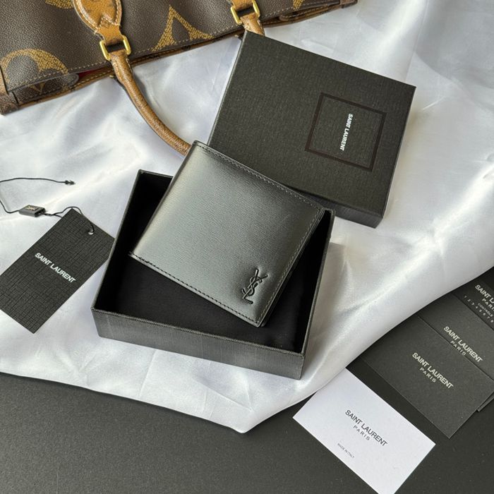 SAINT LAURENT 607727 メンズ対折り財布 牙籤紋 サイズ:11x9.5x2.5cm
