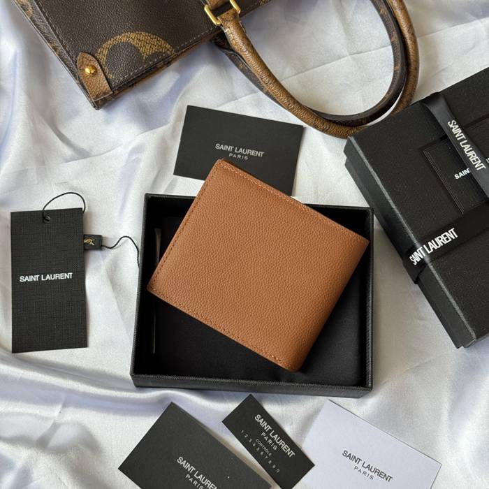 SAINT LAURENT 607727 メンズ対折り財布 荔枝紋刻印 サイズ:11x9.5x2.5cm