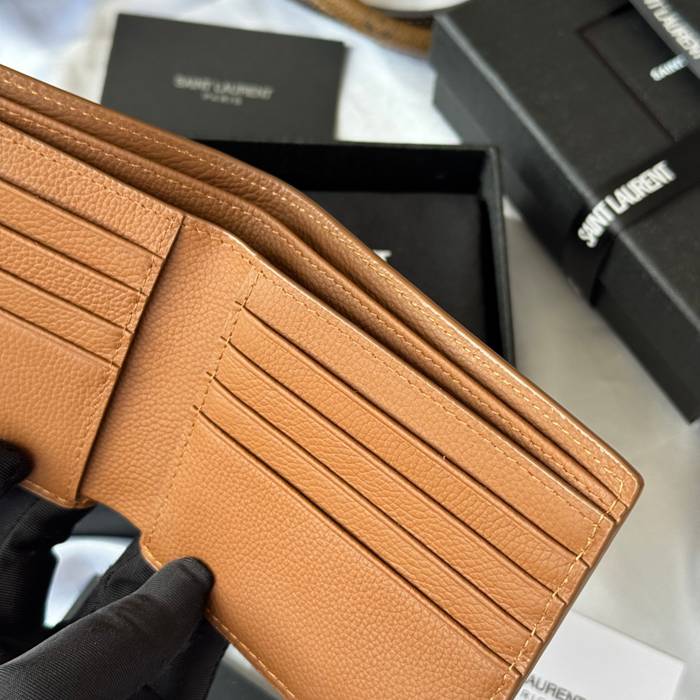 SAINT LAURENT 607727 メンズ対折り財布 荔枝紋刻印 サイズ:11x9.5x2.5cm