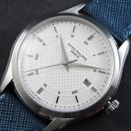 PATEK PHILIPPE カラトラバ ホワイト文字盤 ブルー革バンド 実老舗
