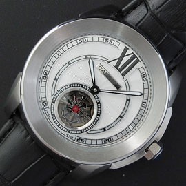 CARTIER カリブル ドゥ Asian 自動巻き クロノメーター ブラック革バンド 愛用者多数