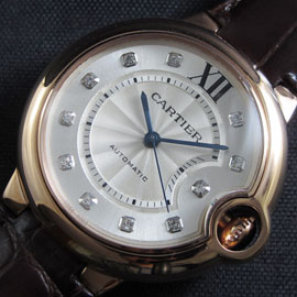 CARTIER バロンブルー Asain ETA搭載 自動巻き ピンクゴールド 革ベルト 高評価