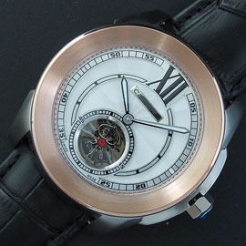 CARTIER カリブル ドゥ Asian 21600振動 自動巻き クロノメーター 黒革ベルト 高精度