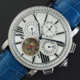 CARTIER ロトンド ドゥ Asian 自動巻き カレンダー ブルー革ベルト ホワイト 工場直営