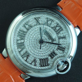 CARTIER バロンブルー オレンジ革バンド 全面ダイヤ レディース 売上トップ
