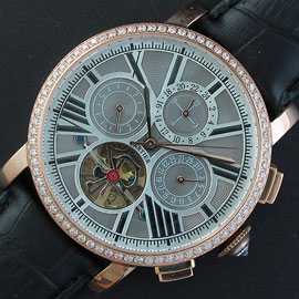 CARTIER ロトンド ドゥ Asian 21600振動 自動巻き グレー文字盤 カレンダー 硬質クリスタル 動作良好