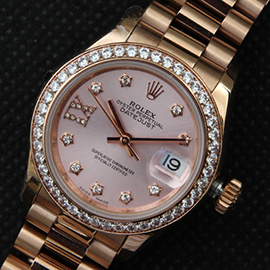 ROLEX 279135 デイトジャスト ピンクゴールド ベゼル全面ダイヤ リピーター