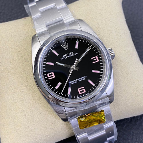 ROLEX 116000 オイスターパーペチュアル ブラック369 ピンクバー 2024超高品質